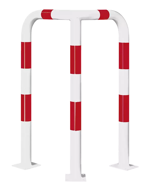 Rammschutzwinkel KEURU zum Aufdübeln, Höhe 1200 mm, weiß kunststoffbeschichtet mit roten Signalstreifen