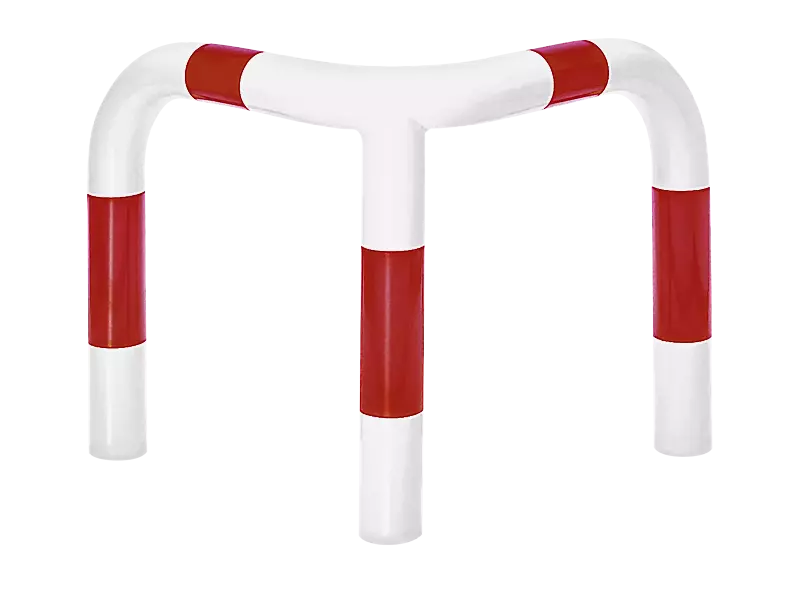 Rammschutzwinkel KEURU zum Einbetonieren, Höhe übre Flur 600 mm, weiß kunststoffbeschichtet mit roten Signalstreifen