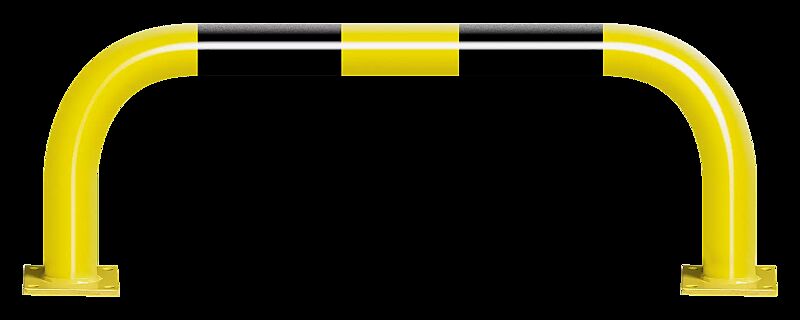 Rammschutzbügel KITEE ohne Unterfahrschutz, zum Aufdübeln, H x B 350 mm x 1000 mm, gelb kunststoffbeschichtet mit schwarzen Signalstreifen