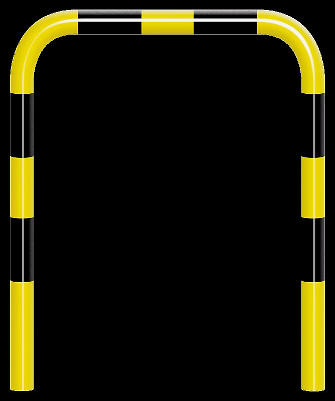 Rammschutzbügel KITEE ohne Unterfahrschutz, zum Einbetonieren, H x B 1200 mm x 1000 mm, gelb kunststoffbeschichtet mit schwarzen Signalstreifen