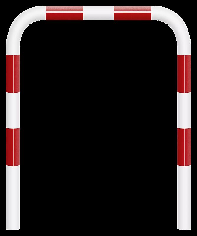 Rammschutzbügel KITEE ohne Unterfahrschutz, zum Einbetonieren, H x B 1200 mm x 1000 mm, weiß kunststoffbeschichtet mit roten Signalstreifen