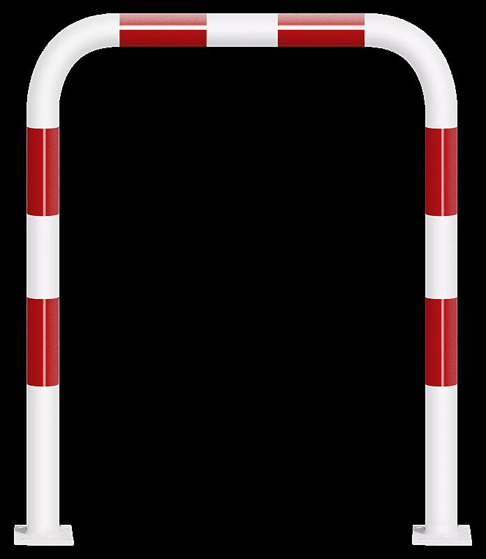 Rammschutzbügel KITEE ohne Unterfahrschutz, zum Aufdübeln, H x B 1200 mm x 1000 mm, weiß kunststoffbeschichtet mit roten Signalstreifen