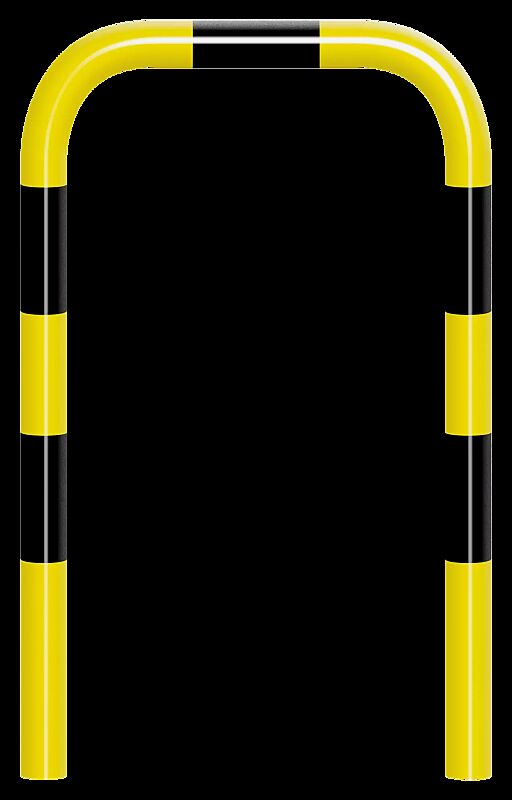 Rammschutzbügel KITEE ohne Unterfahrschutz, zum Einbetonieren, H x B 1200 mm x 750 mm, gelb kunststoffbeschichtet mit schwarzen Signalstreifen