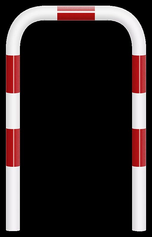 Rammschutzbügel KITEE ohne Unterfahrschutz, zum Einbetonieren, H x B 1200 mm x 750 mm, weiß kunststoffbeschichtet mit roten Signalstreifen