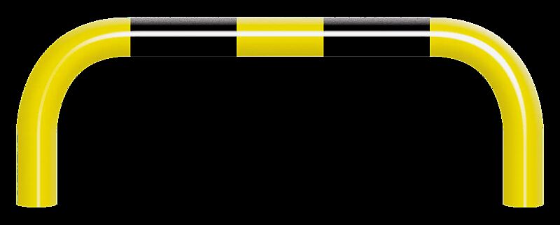 Rammschutzbügel KITEE ohne Unterfahrschutz, zum Einbetonieren, H x B 350 mm x 1000 mm, gelb kunststoffbeschichtet mit schwarzen Signalstreifen