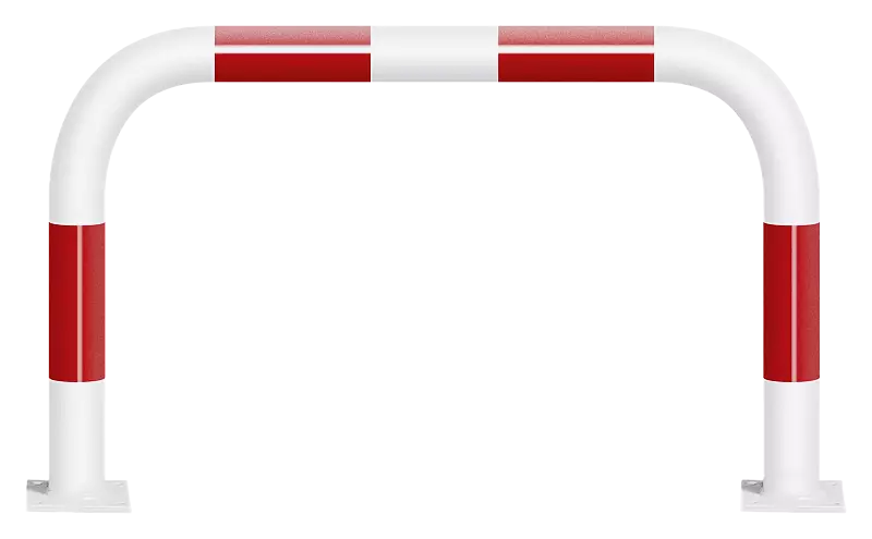 Rammschutzbügel KITEE ohne Unterfahrschutz, zum Aufdübeln, H x B 600 mm x 1000 mm, weiß kunststoffbeschichtet mit roten Signalstreifen