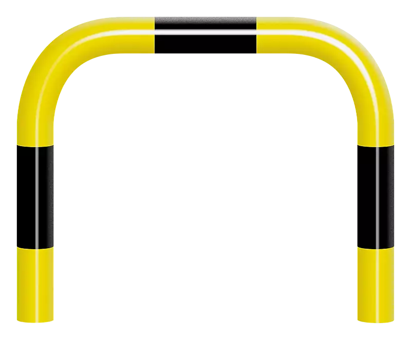 Rammschutzbügel KITEE ohne Unterfahrschutz, zum Einbetonieren, H x B 600 mm x 750 mm, gelb kunststoffbeschichtet mit schwarzen Signalstreifen