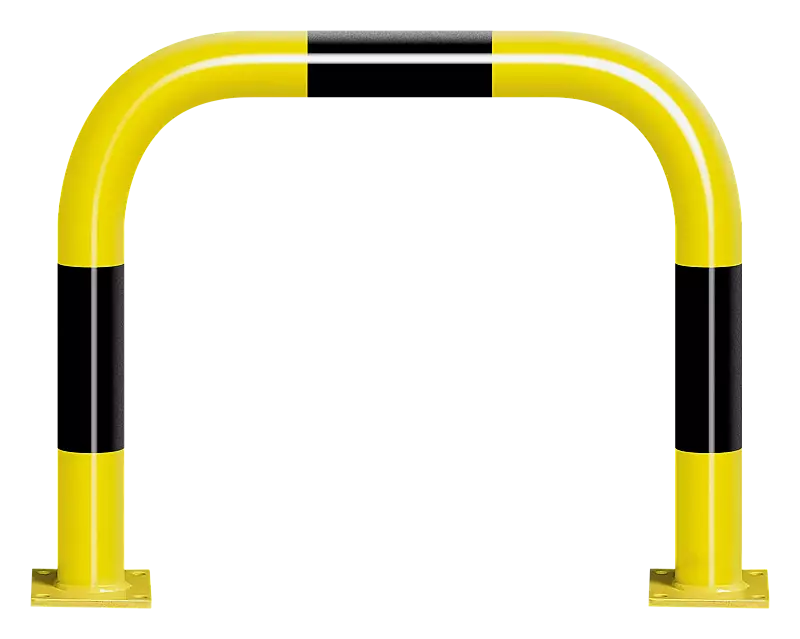 Rammschutzbügel KITEE ohne Unterfahrschutz, zum Aufdübeln, H x B 600 mm x 750 mm, gelb kunststoffbeschichtet mit schwarzen Signalstreifen