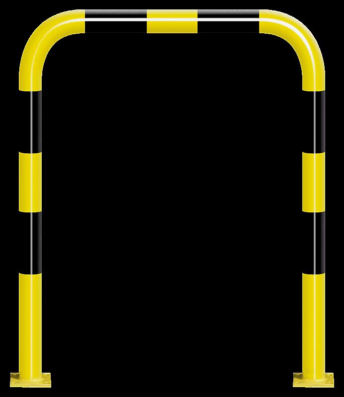 Rammschutzbügel KITEE ohne Unterfahrschutz, zum Aufdübeln, H x B 1200 mm x 1000 mm, gelb kunststoffbeschichtet mit schwarzen Signalstreifen
