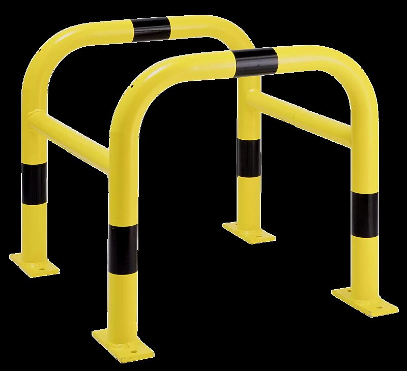 Säulenschutz LAPUA, feuerverzinkt und gelb kunststoffbeschichtet mit schwarzen Signalstreifen
