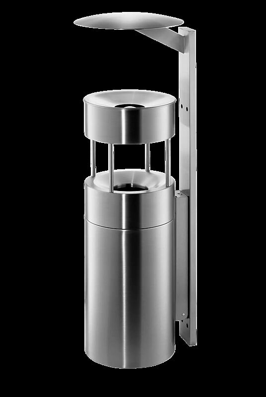 Abfallbehälter QUEEN mit Ascher, zur Wandbefestigung, Abfallbehälter mit Löschaufsatz, Ascher mit Trichter
