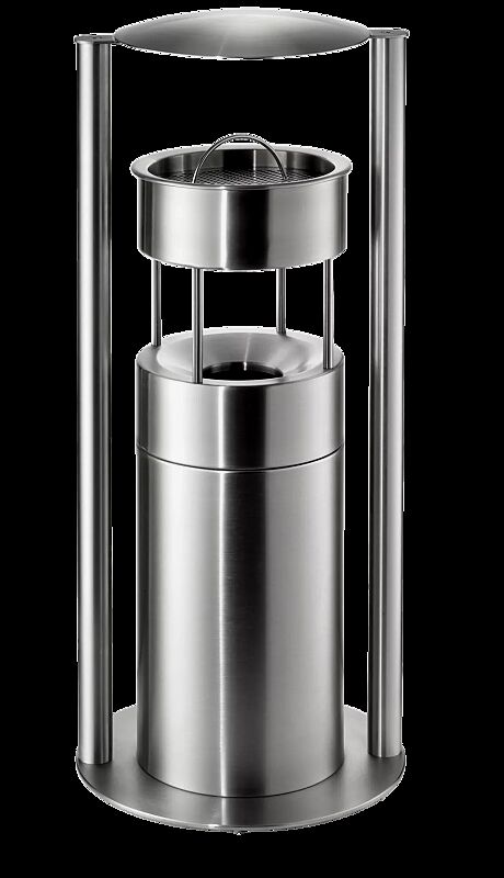 Abfallbehälter QUEEN mit Ascher, zum Aufdübeln, Abfallbehälter mit Löschaufsatz, Ascher mit Sieb