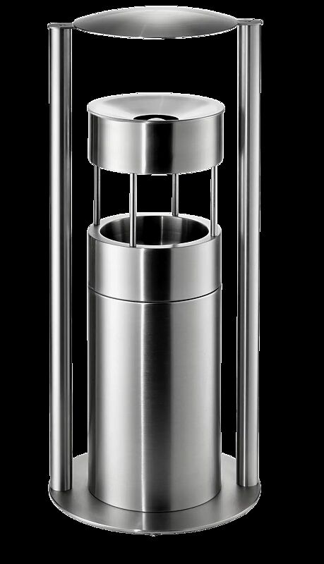 Abfallbehälter QUEEN mit Ascher, zum Aufdübeln, Abfallbehälter mit Aufsatzring, Ascher mit Trichter