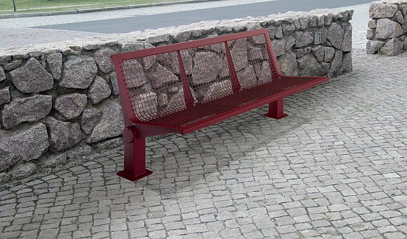 Sitzbank LIGNANO mit Rückenlehne, in RAL 3005 weinrot