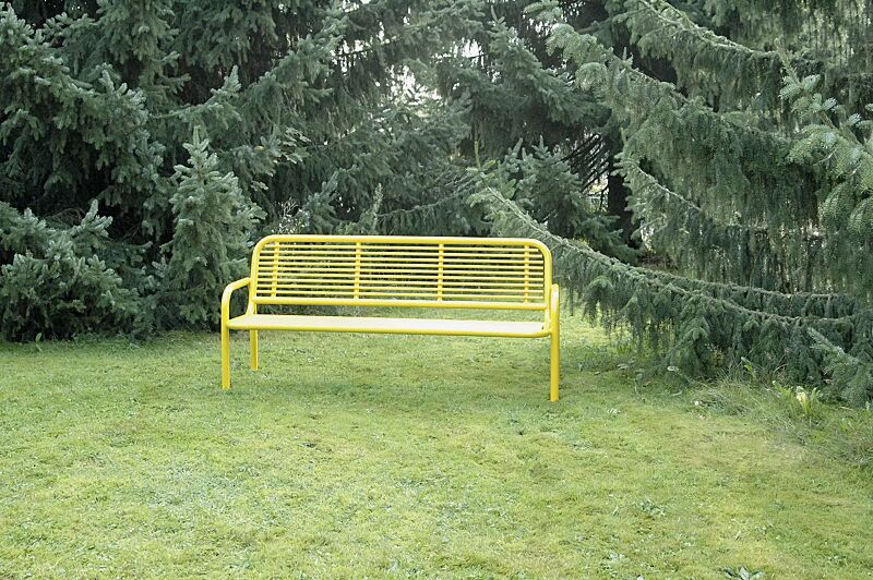 Sitzbank GLURNS mit Rückenlehne, in RAL 1018 zinkgelb