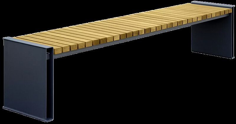 Sitzbank TERNI mit Holzbelattung, ohne Rückenlehne, Stahlteile in RAL 7016 anthrazitgrau