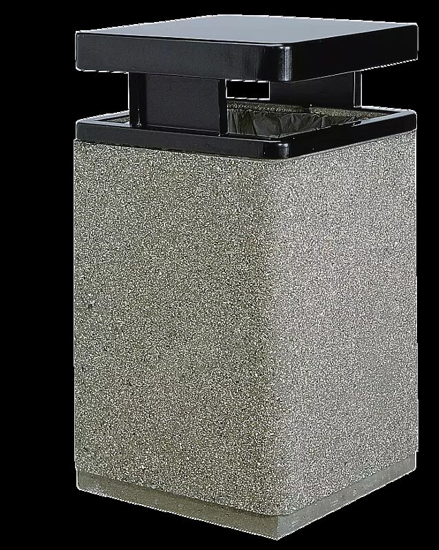 Abfallbehälter GARDA - B, Beton mit transparenter Beschichtung in  sand - 4/A, Schutzdach in RAL 9005 tiefschwarz