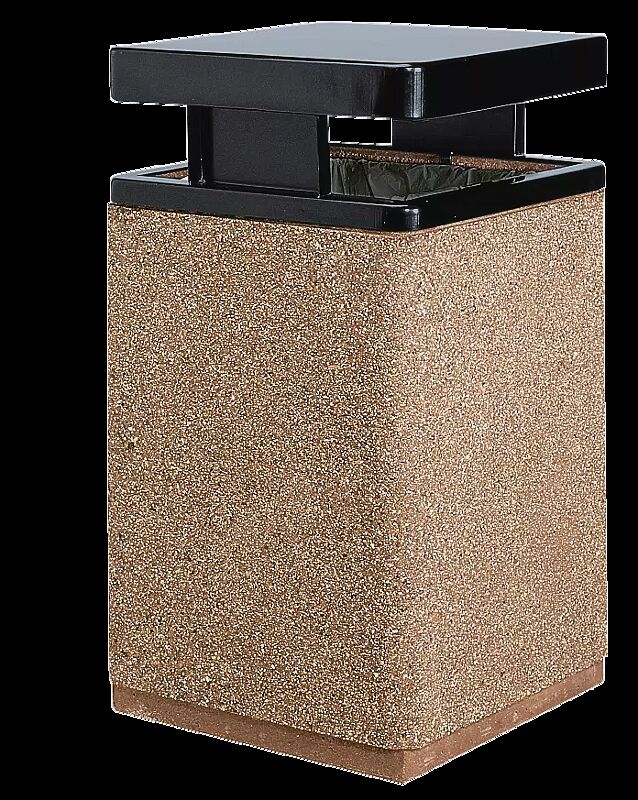 Abfallbehälter GARDA - B, Beton mit transparenter Beschichtung in terracotta - 5/A, Schutzdach in RAL 9005 tiefschwarz