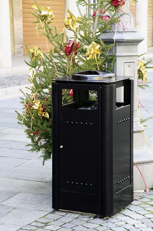 Abfallbehälter SQUARE, Korpus aus Stahl, mit Schutzdach und Ascher