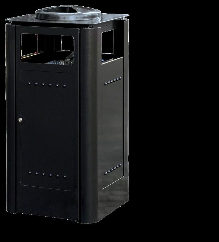 Abfallbehälter SQUARE, Korpus aus Stahl, mit Schutzdach und Ascher