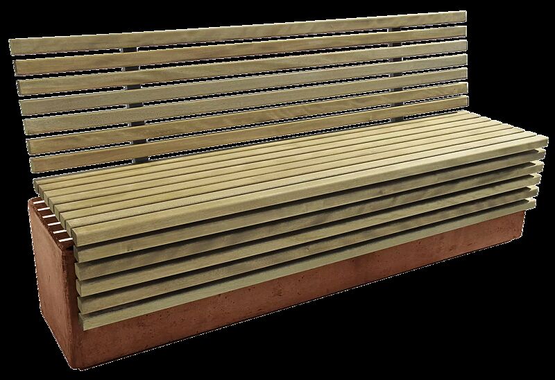 Sitzbank LITHOS WOOD mit Rückenlehne, mit Kiefernholzbelattung, Beton mit Acrylbeschichtung in ziegelrot - 8