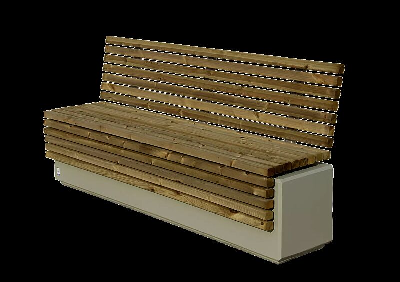 Sitzbank LITHOS WOOD mit Rückenlehne, mit Kiefernholzbelattung, Beton mit Acrylbeschichtung in hellgrau - 7