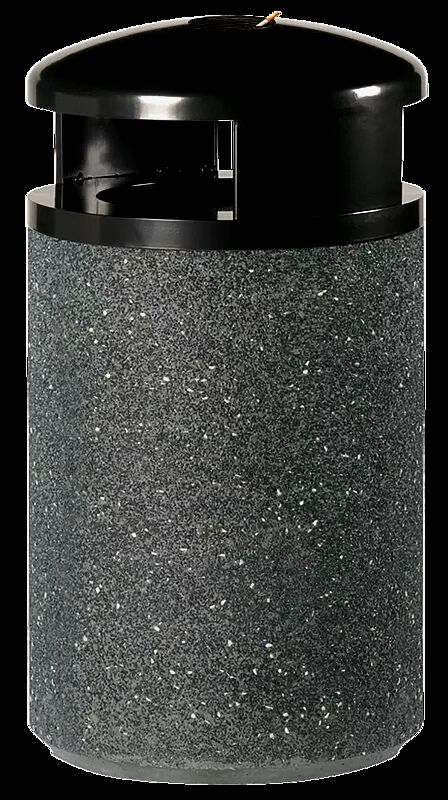 Abfallbehälter GARDA - H mit Ascher, Beton miSchutzdacht transparenter Beschichtung in schwarz - 20, Schutzdach in RAL 7021 schwarzgrau