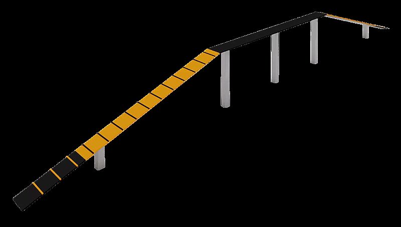 Hundelaufsteg SATU, Balancierbrett in daliengelb ähnlich RAL 1033 und RAL 9005 tiefschwarz