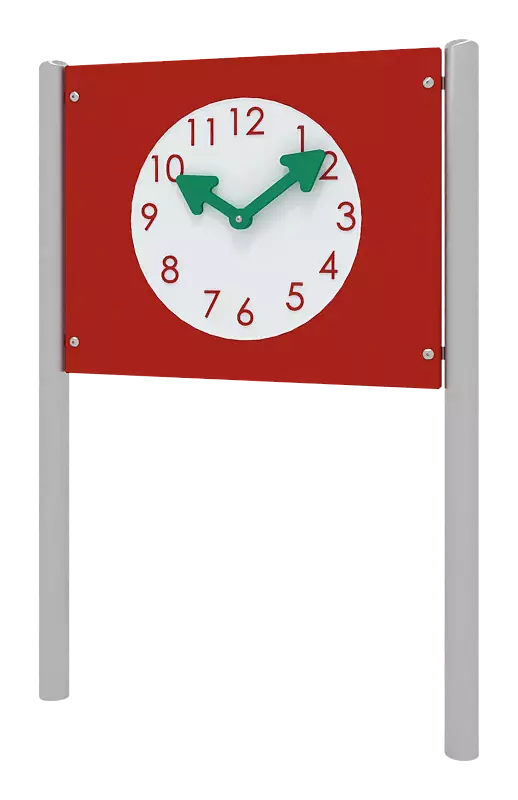 Motoriktafel VICCO, HDPE-Kunststoffpaneele in verkehrsrot ähnlich RAL 3020, Uhrzeiger in türkisgrün ähnlich RAL 6016