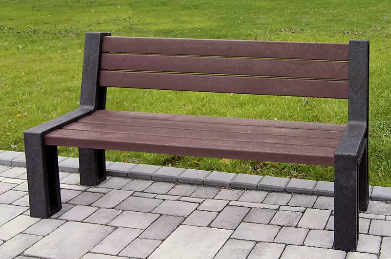 Sitzbank ODERZO mit Rückenlehne, aus Recycling-Kunststoff