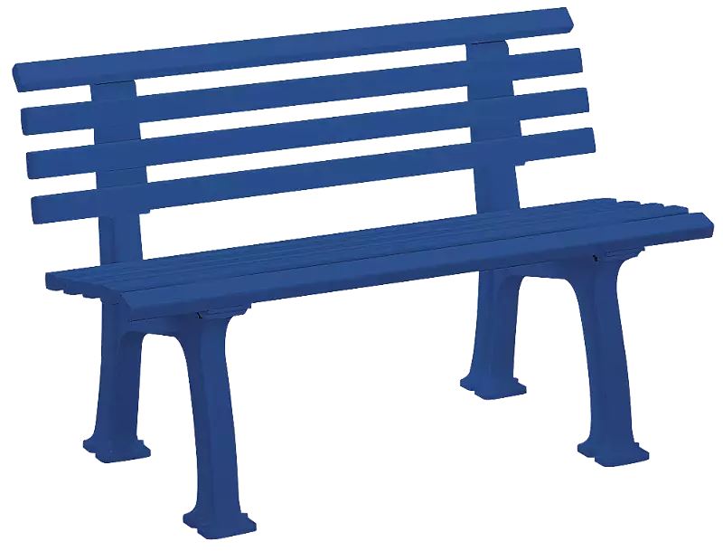 Sitzbank URBINO mit Rückenlehne, aus Kunststoff in blau, Länge 1200 mm