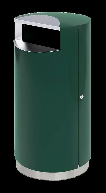 Standbehälter FINBIN CITY aus Stahl, 75 Liter, ohne Ascher, zum Aufdübeln mittels Edelstahlsockel, in RAL 6005 moosgrün