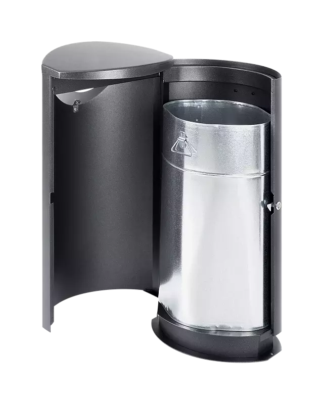 Abfallbehälter FINBIN ELLIPSE 100, 56 Liter, zum Aufdübeln, Stahlteile in DB 703 eisenglimmer