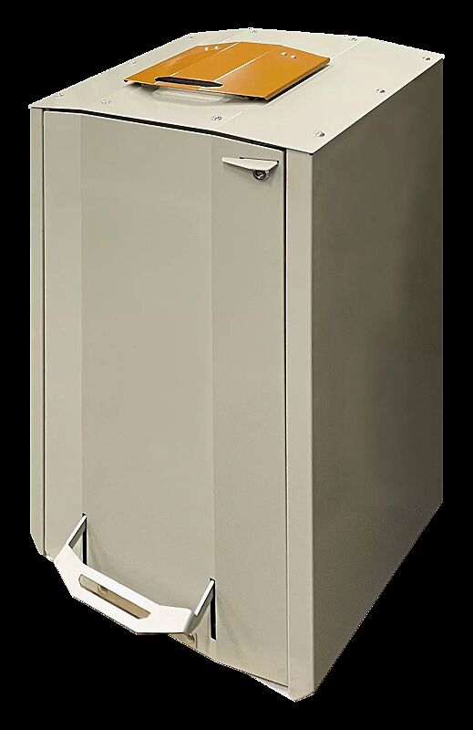 Abfallbehälter EKOCITY, 120 Liter, Einwurfklappe in RAL 1028 melonengelb, Stahlteile in RAL 1015 hellelfenbein, strukturiert