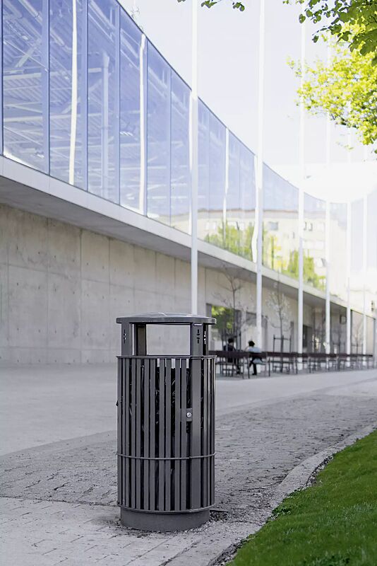 Abfallbehälter PLAZA, Stahlteile in RAL 7012 basaltgrau