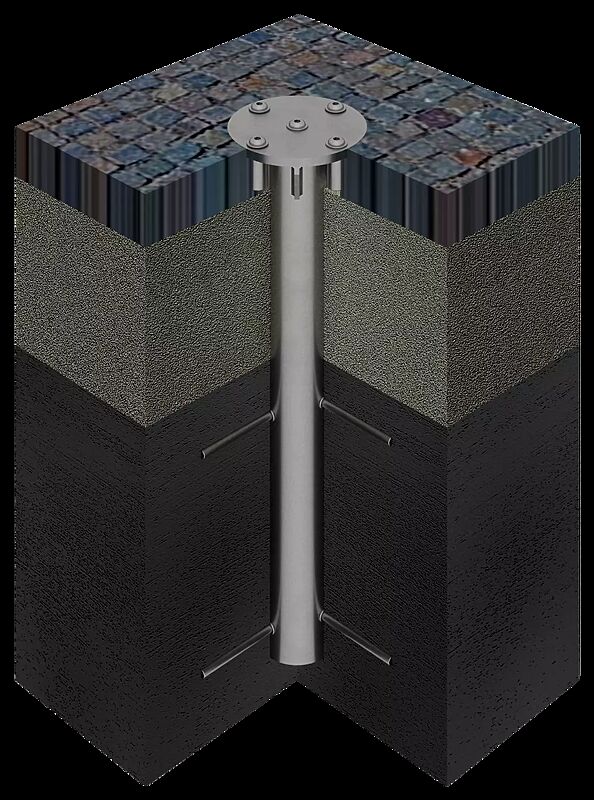 Bodenhülse, lange Ausführung, Länge 610 mm, für überpflasterte Böden