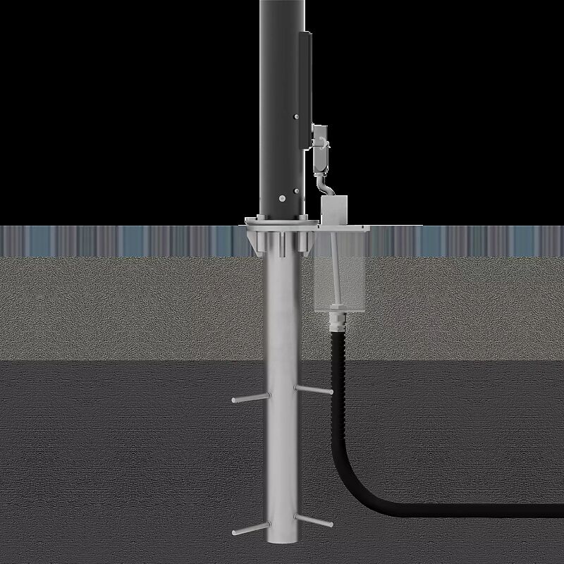 Bodenhülse mit Elektroanschluss, lange Ausführung, Länge 610 mm, für überpflasterte Böden