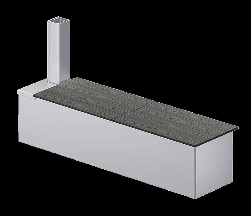 Beschwerungskasten mit WPC-Sitzauflage, seitlich für einseitige Ausführung, für Markisen-Freigestell VOLANTIS, in RAL 9006 weißaluminium