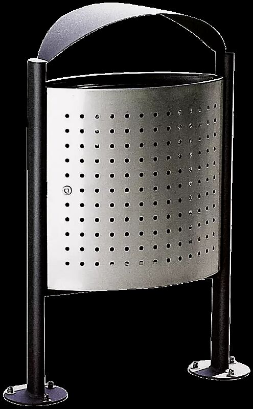 Abfallbehälter ELISEO, Behälter in Edelstahl, Rahmen und Schutzdach aus Stahl in RAL 9005 tiefschwarz