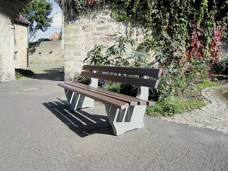 Sitzbank CATANIA, mit Recycling-Kunststoffbelattung, in braun ähnlich RAL 8016