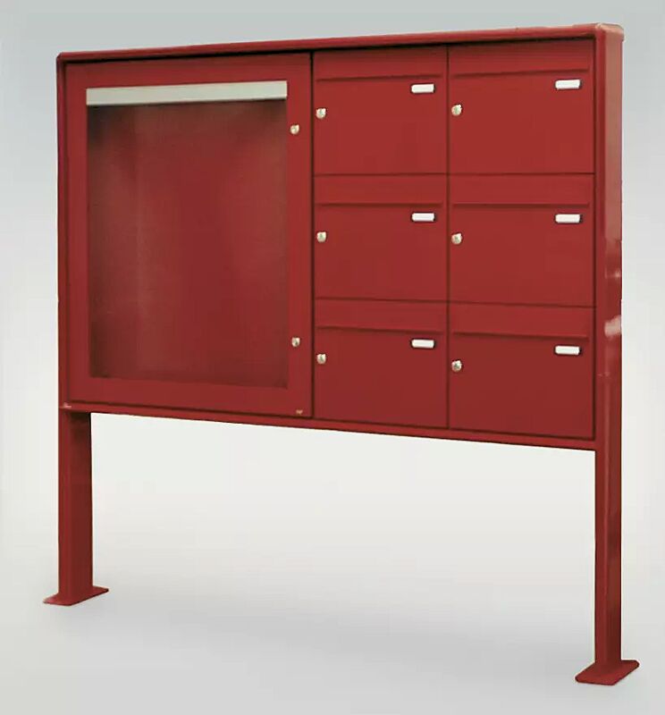 Briefkastenanlage mit Mitteilungskasten, Modell 2, in RAL 3000 feuerrot