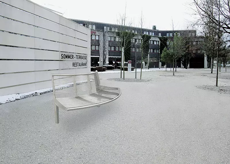 Sitzbank CARPI mit Rückenlehne, gebogen, Bankform Außenradius