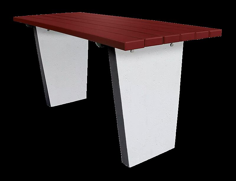 Tisch GENOVA mit Kambalaholzbelattung, lackiert in RAL 3011 braunrot