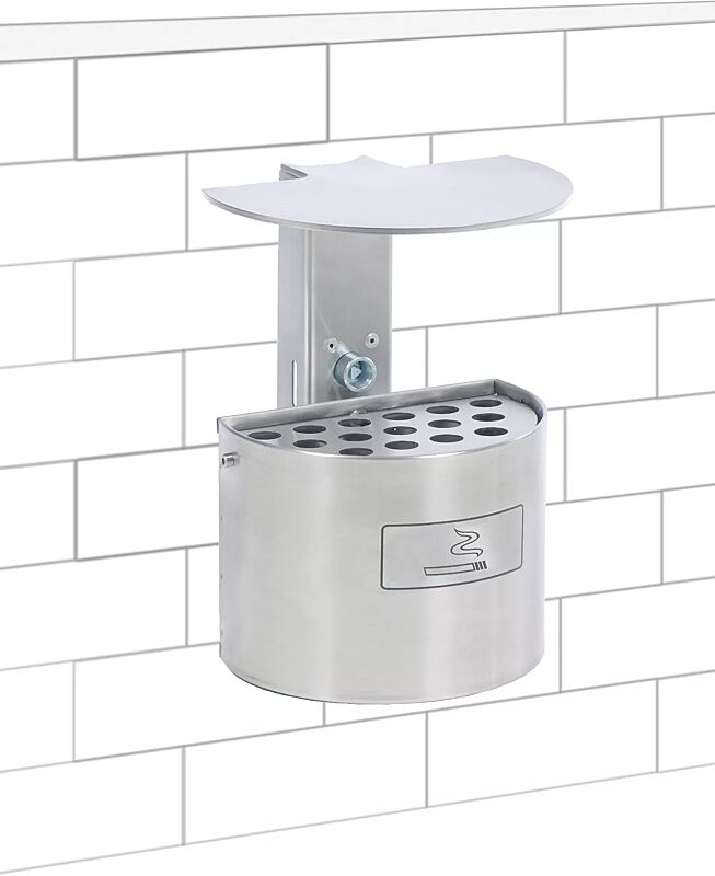 Halbrundascher KERRY mit Schutzdach, Wandbefestigung, 2 Liter, pulverbeschichtet in Edelstahloptik