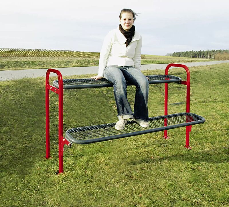 Jugendbank FREAKY mit Drahtgitter, Grundeinheit, in RAL 3000 feuerrot und RAL 7016 anthrazitgrau