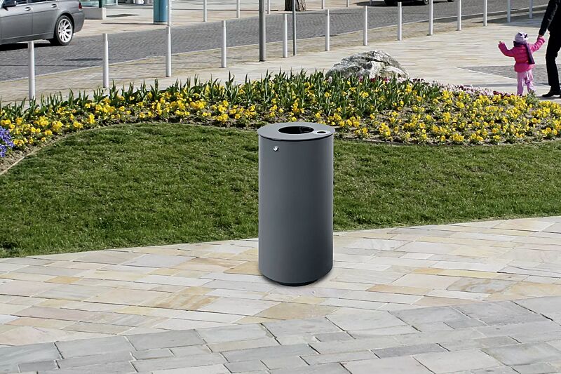 Abfallbehälter NORANDA, mit Ascher, in RAL 7016 anthrazitgrau