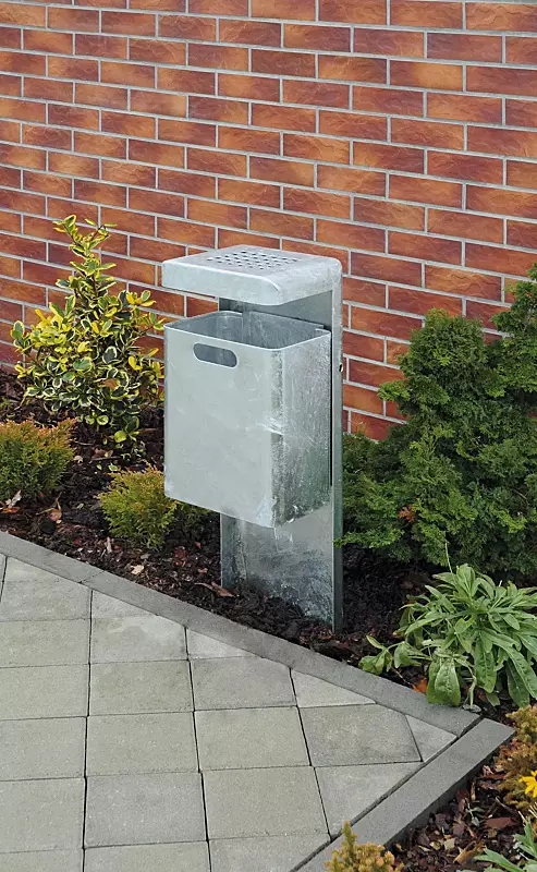 Abfallbehälter HALIFAX, 29 Liter, mit Ascher, zum Einbetonieren, feuerverzinkt