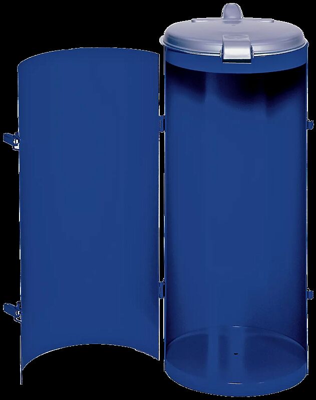 Abfallbehälter BURNLEY, in RAL 5010 enzianblau, Tür geöffnet