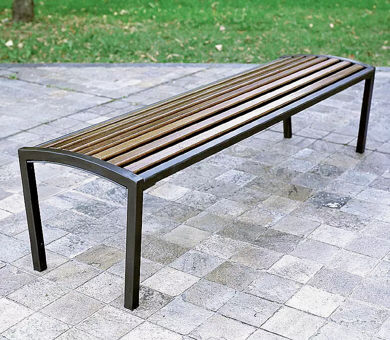 Sitzbank CAMILLA ohne Rückenlehne, mit Hartholzbelattung, Stahlteile in RAL 7016 anthrazitgrau