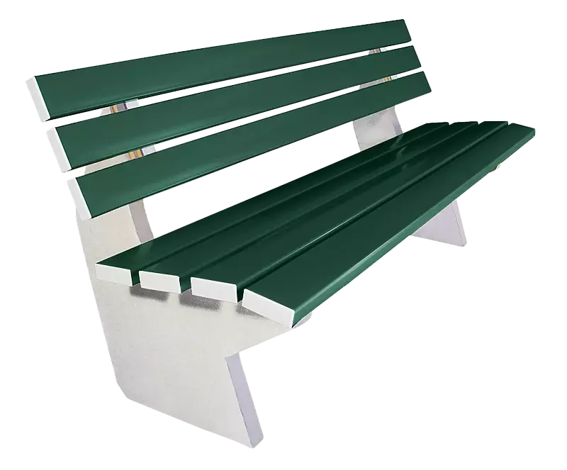 Sitzbank SICILIA mit Rückenlehne, Belattung mit PVC-Leisten, mit Holzeinlage, in RAL 6005 moosgrün